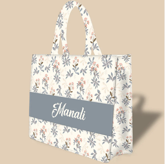 Personalized tote bag designed with natural berry and leaves